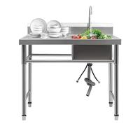 Évier de cuisine autonome en acier inoxydable 100 x 60 cm, 1 bac, pour cuisine commerciale, industriel avec robinet, lavabo multifonction