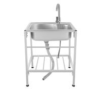 Évier de cuisine autonome en acier inoxydable 304 - Capacité de charge de 60 kg - Robinet chaud et froid rotatif à 360 ° - Pieds en PVC réglables en hauteur - Montage à monter soi-même pour la maison