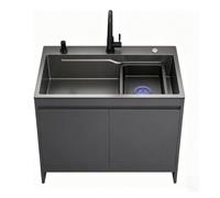 Évier de Cuisine Autonome en Acier Inoxydable avec Base et Robinet | Évier de Commercial, 1 Bac, Panier de Vidange pour Buanderie, Restaurant, Garage, Studio(B-Grey,L:68cm)