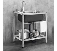 Évier de cuisine autonome en acier inoxydable avec cuve unique pour la préparation et le lavage des mains pour le linge, 58 x 43 x 75 cm, design moderne, facile à nettoyer, utilisation polyvalente