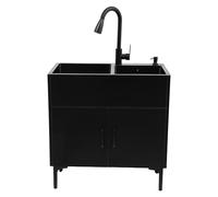 Évier de Cuisine Autoportant, 2 Bacs avec Meuble Bas et Robinet Extractible | 75 × 41 × 78 cm, acier inoxydable 201, égouttoir, bonde et rangement intégré pour cuisine, restaurant ou buanderie