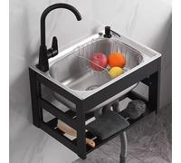 Évier de cuisine autoportant à cuve unique, évier commercial avec égouttoir, avec évier extérieur de plomberie d'eau chaude et froide(52 * 38cm)