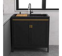 Évier de cuisine autoportant avec meuble, évier de buanderie en acier inoxydable avec robinet, crépine et tuyau d'égout pour restaurant, cuisine, usage extérieur et intér,Square Faucet-60*45cm