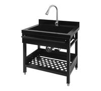 Évier de cuisine autoportant avec robinet - En acier inoxydable - Avec meuble bas - Établi - Pour restaurant, garage ou buanderie - 65,5 x 51,5 x 92 cm - Noir
