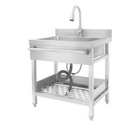 Évier de cuisine autoportant avec robinet en acier inoxydable - Avec meuble bas - Établi - Pour restaurant, garage ou buanderie - 65,5 x 51,5 x 92 cm - Argenté