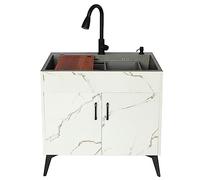 Évier de cuisine autoportant commercial avec robinet extractible et distributeur de savon Vanité spacieuse pour buanderie et restaurant Meuble d'évier utilitaire inclus (couleur : PU)