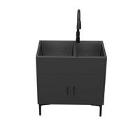 Évier de cuisine autoportant, double évier utilitaire avec robinet extractible pour l'extérieur, idéal pour la maison, les commerces, les toilettes et la salle de bain.