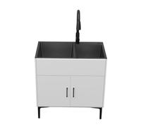 Évier de cuisine autoportant, double évier utilitaire avec robinet extractible pour l'extérieur, idéal pour la maison, les commerces, les toilettes et la salle de bain.