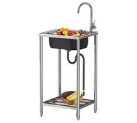 Évier de cuisine autoportant en acier inoxydable 1 Bac,Extérieur Évier De Jardin Lavabo Restaurant Cuve Simple avec robinet d'eau chaude Pour Restaurant, Bar, Buanderie,Garage,Facile À Nettoyer