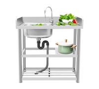 Évier de cuisine autoportant en acier inoxydable 201 90 x 50 cm - Évier de cuisine avec robinet, égouttoir et porte-couteau - Évier en acier inoxydable 201 - Positionné à gauche pour la kitchenette