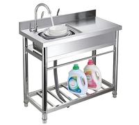 Évier de cuisine autoportant en acier inoxydable 304 avec support et robinet, évier utilitaire de restauration commerciale robuste for maison, restaurant, garage, buanderie, utilisation en extérieur