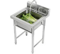 Évier de cuisine autoportant en acier inoxydable 304 de qualité alimentaire, évier de préparation avec support, dosseret et robinet, station de lavage facile à nettoyer for la cuisine à domicile