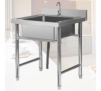 Évier de cuisine autoportant en acier inoxydable 304, évier utilitaire extérieur/intérieur fait main pour garage, restauration, restaurant, camping, buanderie, atelier, robinet inclus