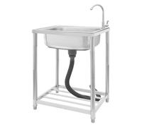 Évier de cuisine autoportant, en acier inoxydable, 60 x 45 x 82 cm, avec robinet rotatif à 360 °, profondeur : 17 cm, 1 cuvette, pour l'extérieur, capacité de charge : 50 kg, longueur du tuyau d'eau