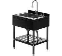 Évier de cuisine autoportant en acier inoxydable 65 × 53 × 100 cm, 1 bac, évier commercial avec robinet, tuyaux d'eau froide et chaude, pour buanderie, cuisine extérieure, gastro, magasin, restaurant