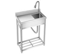 Évier de cuisine autoportant, en acier inoxydable, 76 × 41 × 102 cm, avec robinet, tuyaux d'eau froide et chaude, pour buanderie, cuisine extérieure, gastro, magasin, restaurant