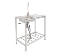 Évier de cuisine autoportant en acier inoxydable - 90 x 60 x 80 cm - Avec socle - Meuble d'évier mobile avec robinets d'eau chaude et froide - Pour cuisine, buanderie, extérieur