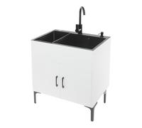 Évier de cuisine autoportant en acier inoxydable avec meuble inférieur, 1 bac avec armoire avec robinet, panier d'égouttement, distributeur de savon, pour restaurant, cuisine domestique (blanc)