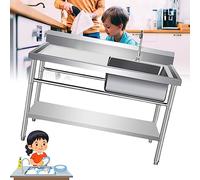 Évier de cuisine autoportant en acier inoxydable - Évier utilitaire à cuve simple avec double étagères de rangement et robinet égouttoir 99,1 x 50,8 x 78,7 cm - Idéal pour les restaurants et les