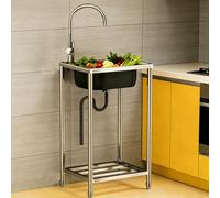 Évier de cuisine autoportant en acier inoxydable - Évier Utilitaire Mobile Multifonction - 1 bac Lavabo camping extérieur Avec robinet chaud et froid - pour garage,buanderie