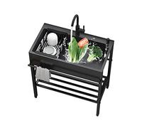 Évier de cuisine autoportant noir pour le linge, lavabo en acier inoxydable avec robinet, évier de garage portable commercial, meuble de luxe léger, idéal pour un usage domestique et professionnel
