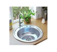 Evier de Cuisine avec Crépine et Piège Evier Encastré Evier Rond Surface Anti-rayure Maison Intérieur Durable Acier 145071