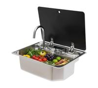 Évier de cuisine avec débit d'eau style clavier de piano 50 x 37,94 x 16,6 | Température applicable : 0-100 ° C, acier inoxydable 304, évier multifonction évier simple évier pour camping-car