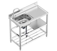 Évier De Cuisine Avec Établi, Éviers Commerciaux Autoportant Avec Robinet, Évier De Cuisine En Acier Inox Avec Drain, 80 * 50 * 80cm, Évier Inox Autoportant(80cm*50cm*80cm)