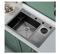 Évier de cuisine, avec lave-verre, évier de bar à cuve unique en acier inoxydable, avec lave-tasse, rinçage par pulvérisation pour hôtel, café, restaurant (couleur : noir gris, taille : 70 x