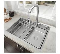 Évier de Cuisine avec Panier Égouttoir Trois Méthodes D'installation Evier en Acier Inoxydable Grillagé Design Coulissant Modes Rinçage Plan Travail Épais Grande Ouverture