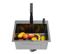 Évier de cuisine avec robinet, 45 x 40 cm, encastrable, en acier inoxydable, moderne, rectangulaire, noir, avec égouttoir et distributeur de savon, pour restaurant familial, buanderie, cave