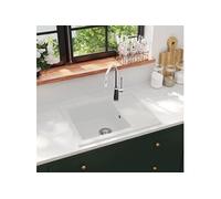 Evier de Cuisine avec Trou de Trop-plein Ovale Evier Encastré Extra-profond Décoration de Cuisine Intérieur Maison Granit Blanc