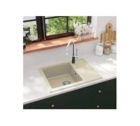 vidaXL Évier de cuisine avec trou de trop-plein ovale Beige Granit