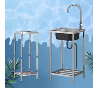 Évier de cuisine - Bac simple Évier Inox Autoportant avec Robinet, Professionnel Extérieur Évier De Jardin Hauteur Totale 82cm, pour Cuisine Restaurant Garage Jardin Camping-car|42x37x82cm|