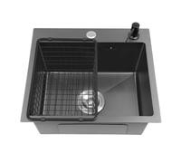 Évier De Cuisine Black Diamond 45x40cm, Ensemble Vidange À 2 Trous, Panier 34x23cm, Distributeur Savon Noir Facile à Nettoyer