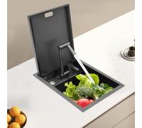 Évier de cuisine caché en acier inoxydable - Évier de cuisine encastrable avec plaque de recouvrement et robinet - Pour cuisine, caravane et salle de bain - 45 x 35 x 21 cm