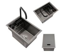 Évier de cuisine caché - Évier invisible pour bar de cuisine et caravane - Évier encastré avec couvercle et robinet rabattable - 45 x 30 x 23 cm