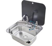 Évier de cuisine camping-car avec robinet et couvercle pliables, lavabo encastrable en acier inoxydable de 15 cm de profondeur caravane, fourgon, camping-car, bateau