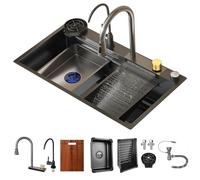 Évier De Cuisine Cascade À Une Cuve Bac À Laver Évier À Légumes en Acier Inoxydable avec De Nombreux Accessoires(68 * 45cm)