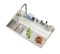 Évier De Cuisine Cascade avec Affichage Numérique Et Robinet Extractible pour Le Lavage des Légumes Et Le Porte-Couteaux(75 * 45cm)