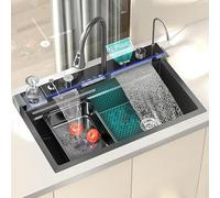 Évier de cuisine cascade en acier inoxydable 304 noir - Bol simple, 75 x 45 x 22 cm, design moderne, facile à nettoyer, parfait pour les cuisines contemporaines