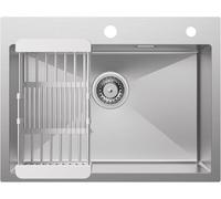 Évier de Cuisine CECIPA 60 x 45 cm, Acier Inox 304 Brossé Carré, avec Panier d’Égouttage et Siphon, 2 Perçages pour Robinet, Cuve Simple à Encastrer