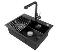 Évier de Cuisine - CECIPA MAX - 60x45CM - Inox - Gris foncé - Robinet Extractible - Panier égouttoir