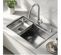 Évier de Cuisine - CECIPA MAX - 68x48CM - Inox 304 - Panier Égouttoir et Distributeur de Savon Inclus - Pour meuble de 80 cm