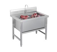 Évier de cuisine commercial à cuve unique en acier inoxydable avec robinet 80 x 60 cm pour atelier et ferme, évier utilitaire de 30 cm de profondeur pour une utilisation intensive