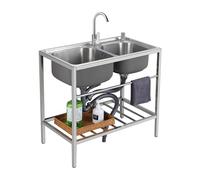 Évier de cuisine commercial à double cuve en acier inoxydable avec évier autoportant chaud et froid pour restaurant bar GA 80 x 43 x 75 cm
