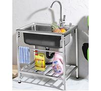 Évier de cuisine commercial en acier inoxydable à 1 compartiment pour la maison, la buanderie, le garage, le bar et le restaurant, durable, facile à nettoyer (68 x 44 x 75 cm, couleur : kit A)