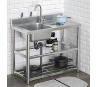 Évier de cuisine commercial en acier inoxydable avec bol simple pour restaurant, bar, utilisation en extérieur et facile à nettoyer