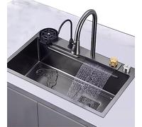 Évier de cuisine commercial en acier inoxydable avec cascade et accessoires, parfait pour les restaurants et les espaces de restauration
