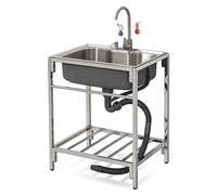 Évier de cuisine commercial en acier inoxydable avec égouttoir et robinet autoportant, unité de restauration pour restaurants, dimensions 72 x 52 x 85 cm et design peu encombrant